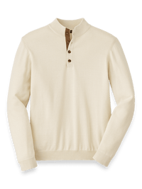 Supima Cotton Four Button Mock Neck Sweater - Ivory