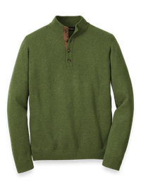 Supima Cotton Four Button Mock Neck Sweater - Olive