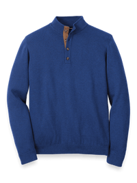 Supima Cotton Four Button Mock Neck Sweater - Dark Blue