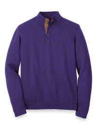 Supima Cotton Four Button Mock Neck Sweater - Plum