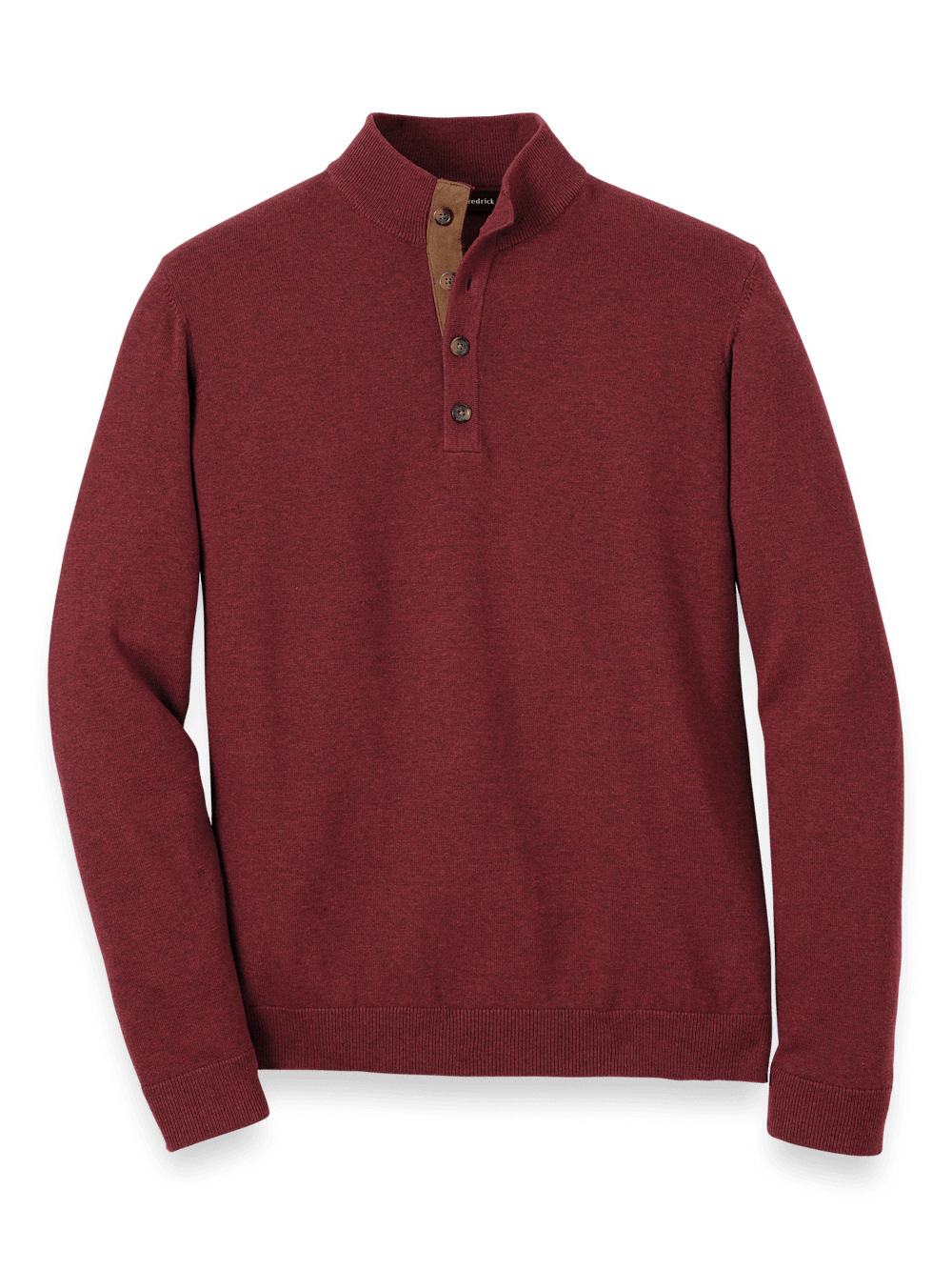 Product Image of Supima Cotton Four Button Mock Neck Sweater-Burgundy