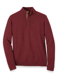 Supima Cotton Four Button Mock Neck Sweater - Burgundy