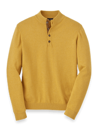 Supima Cotton Four Button Mock Neck Sweater - Mustard