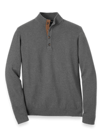 Supima Cotton Four Button Mock Neck Sweater - Medium Grey