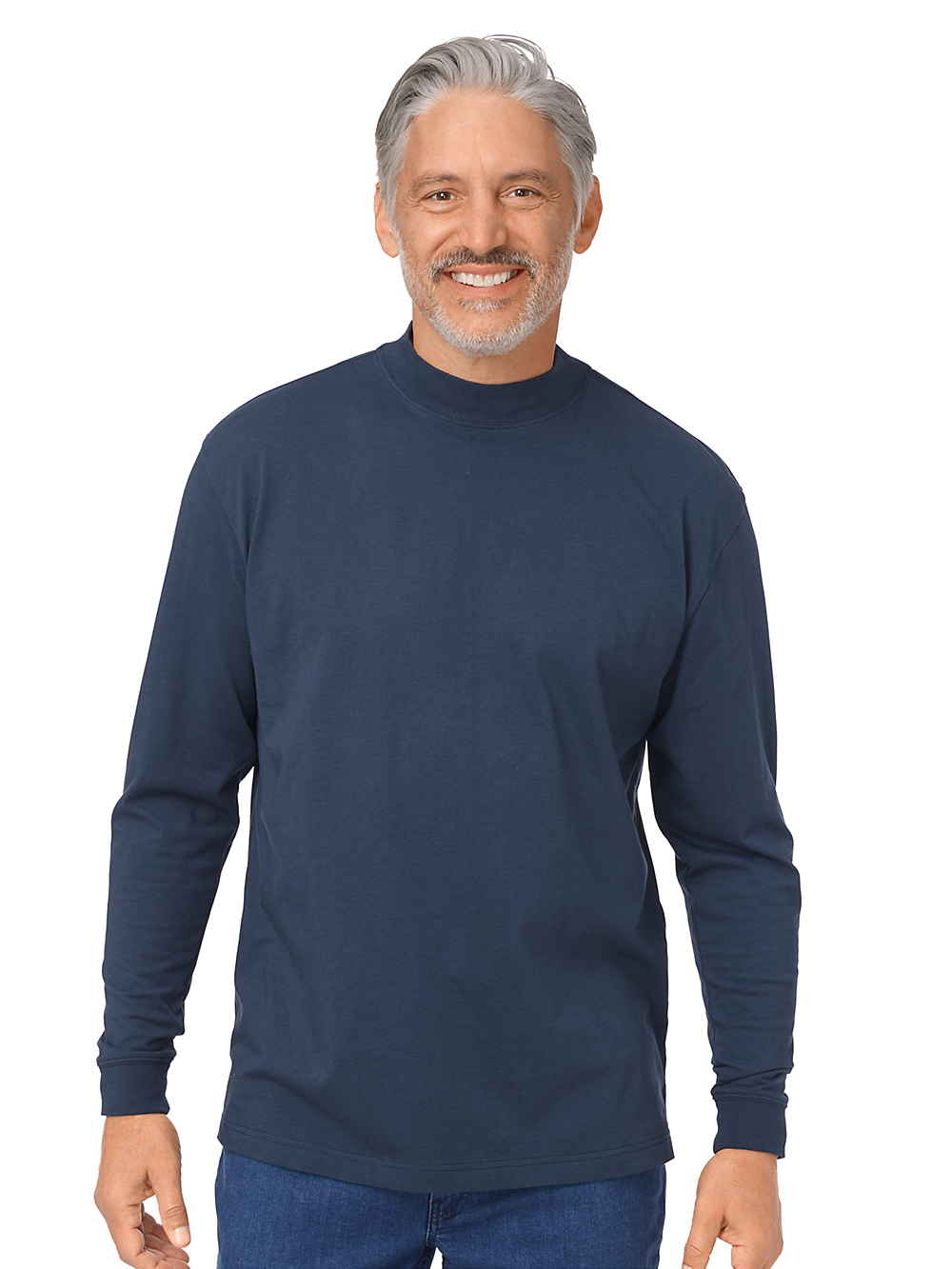 Product Image of Cotton And Silk Long Sleeve Mock-Navy