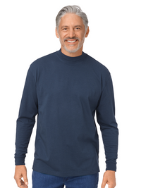 Cotton and Silk Long Sleeve Mock - Navy