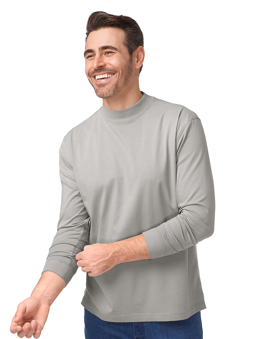 Product Image of Cotton And Silk Long Sleeve Mock-Pearl Grey