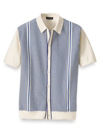 Cotton Button Front Polo - Blue