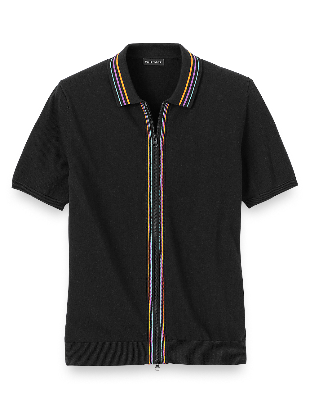 Product Image of Cotton Full Zip Polo-Black