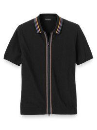 Cotton Full Zip Polo - Black