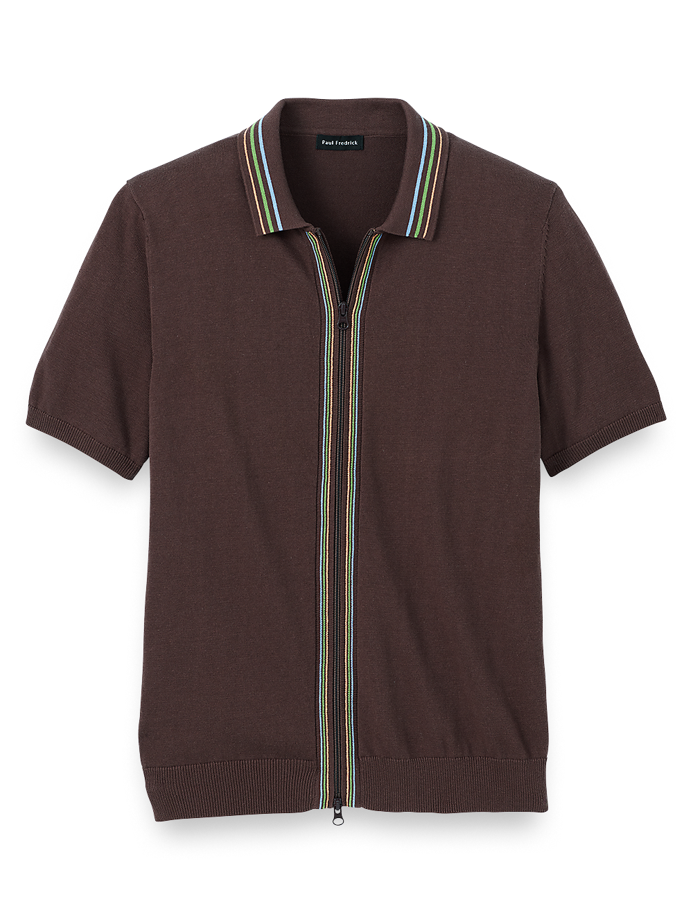 Product Image of Cotton Full Zip Polo-Brown