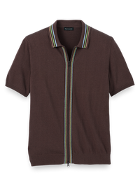 Cotton Full Zip Polo - Brown