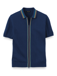 Cotton Full Zip Polo - Navy