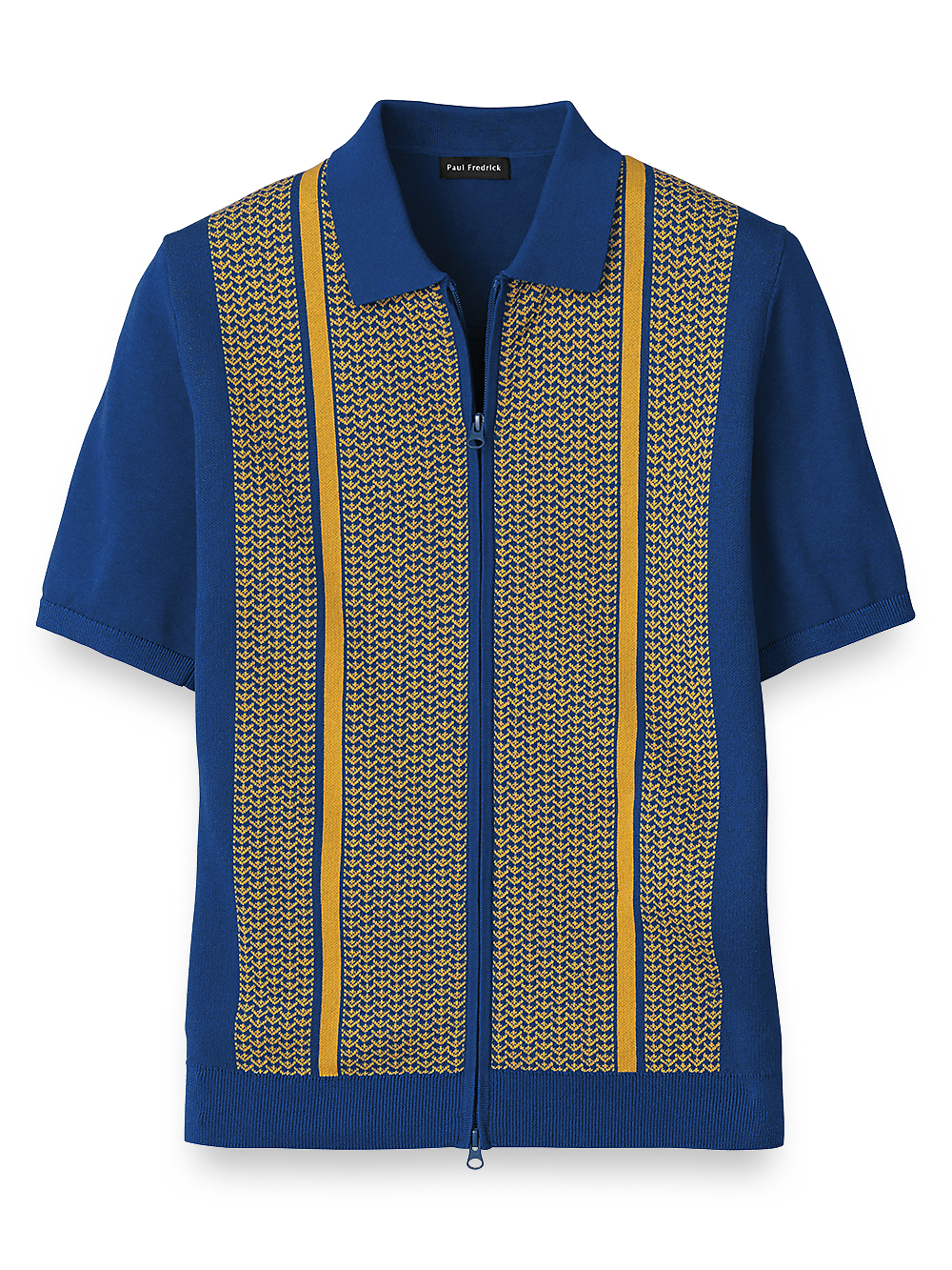 Product Image of Cotton Full Zip Polo-Cobalt/Yellow