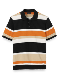 Cotton Three Button Polo - Black/copper