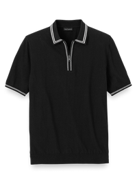 Cotton Zip Polo - Black