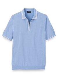 Cotton Zip Polo - Blue