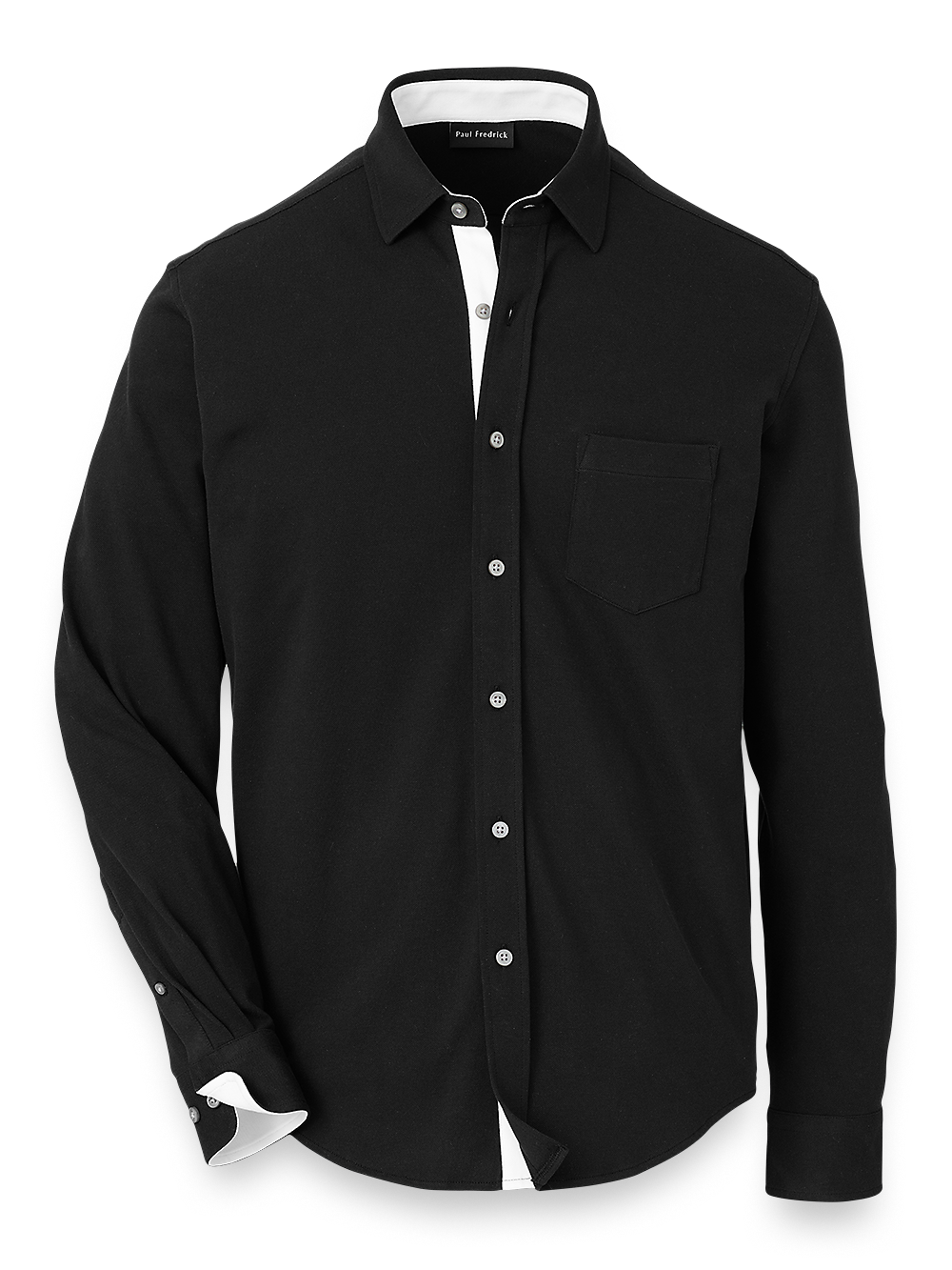 Product Image of Cotton Blend Button Front Polo-Black