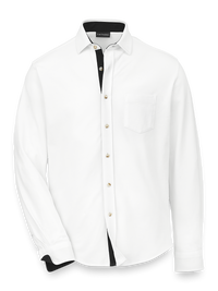 Cotton Blend Button Front Polo - White