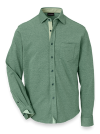 Cotton Blend Button Front Polo - Green