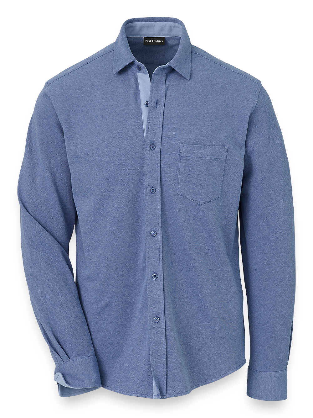 Product Image of Cotton Blend Button Front Polo-Blue