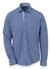 Cotton Blend Button Front Polo - Blue