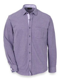 Cotton Blend Button Front Polo - Purple