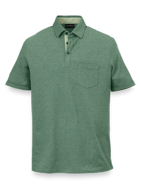 Cotton Blend Three Button Polo - Green