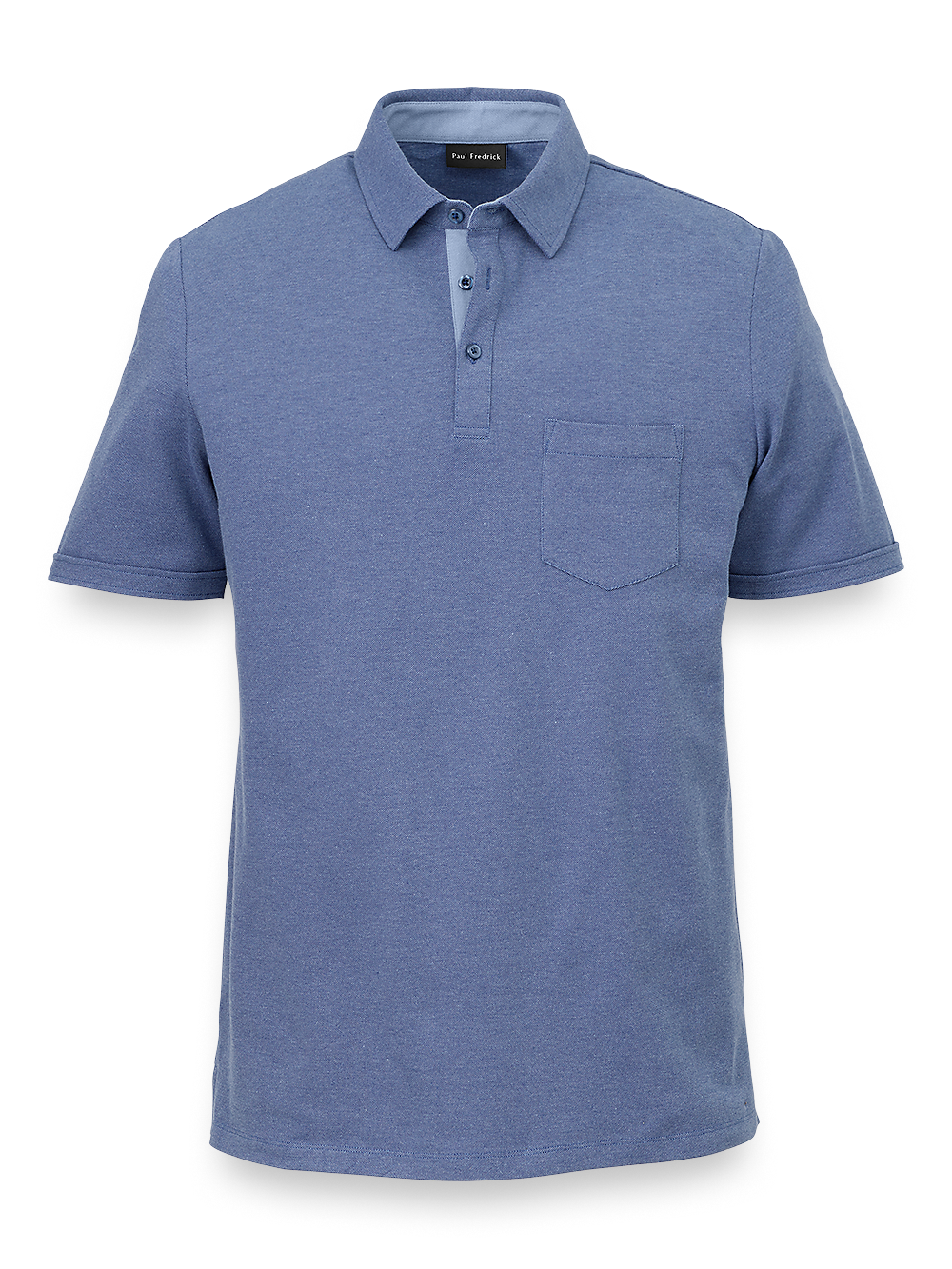 Product Image of Cotton Blend Three Button Polo-Blue