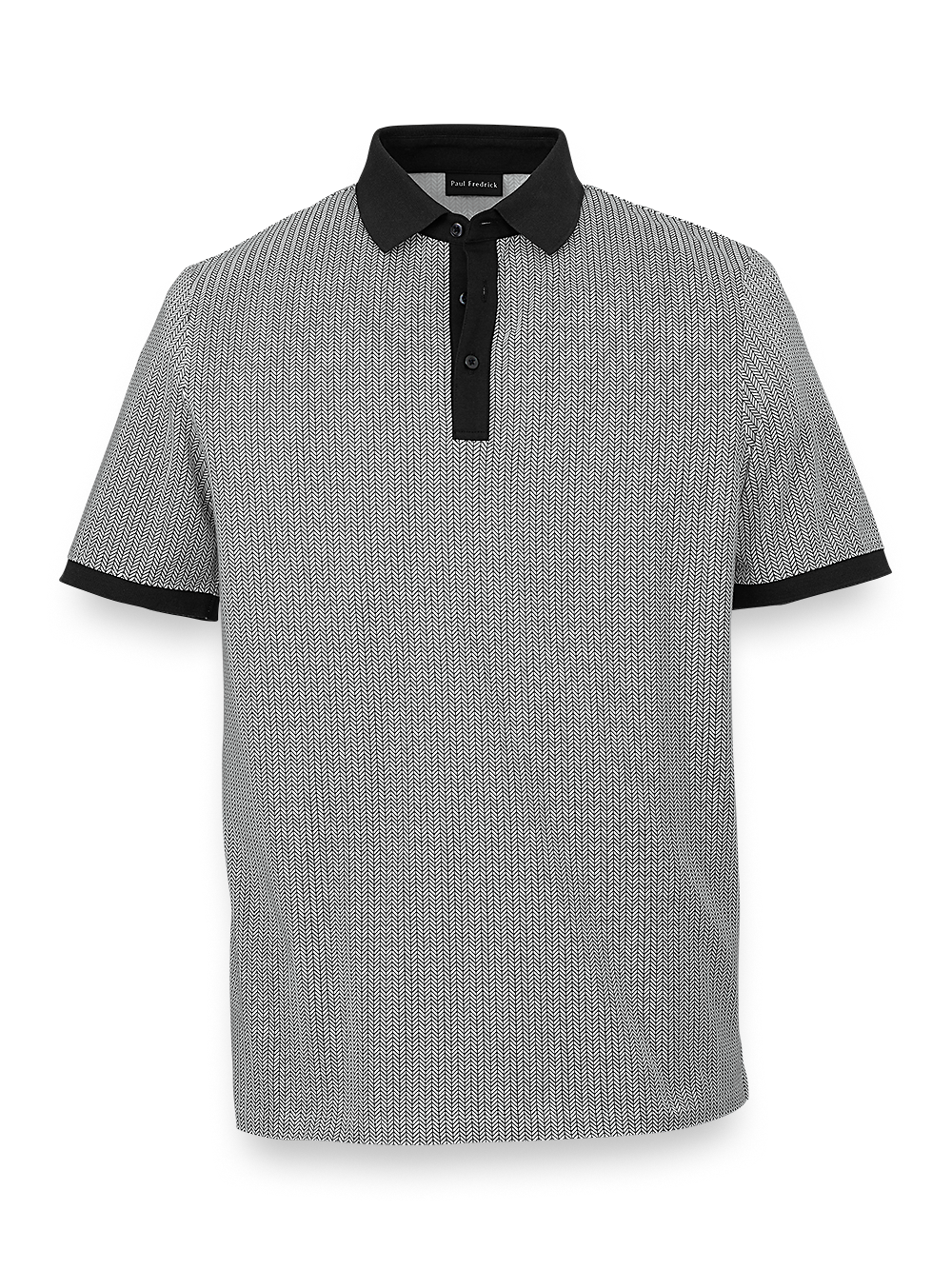 Product Image of Cotton Blend Three Button Polo-Black/White