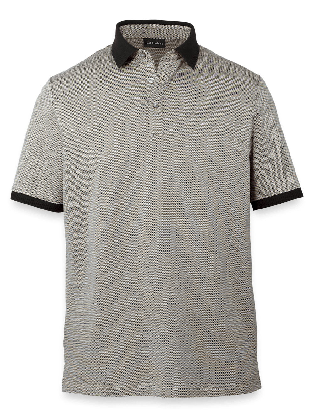 Product Image of Cotton Three Button Polo-Tan Multi