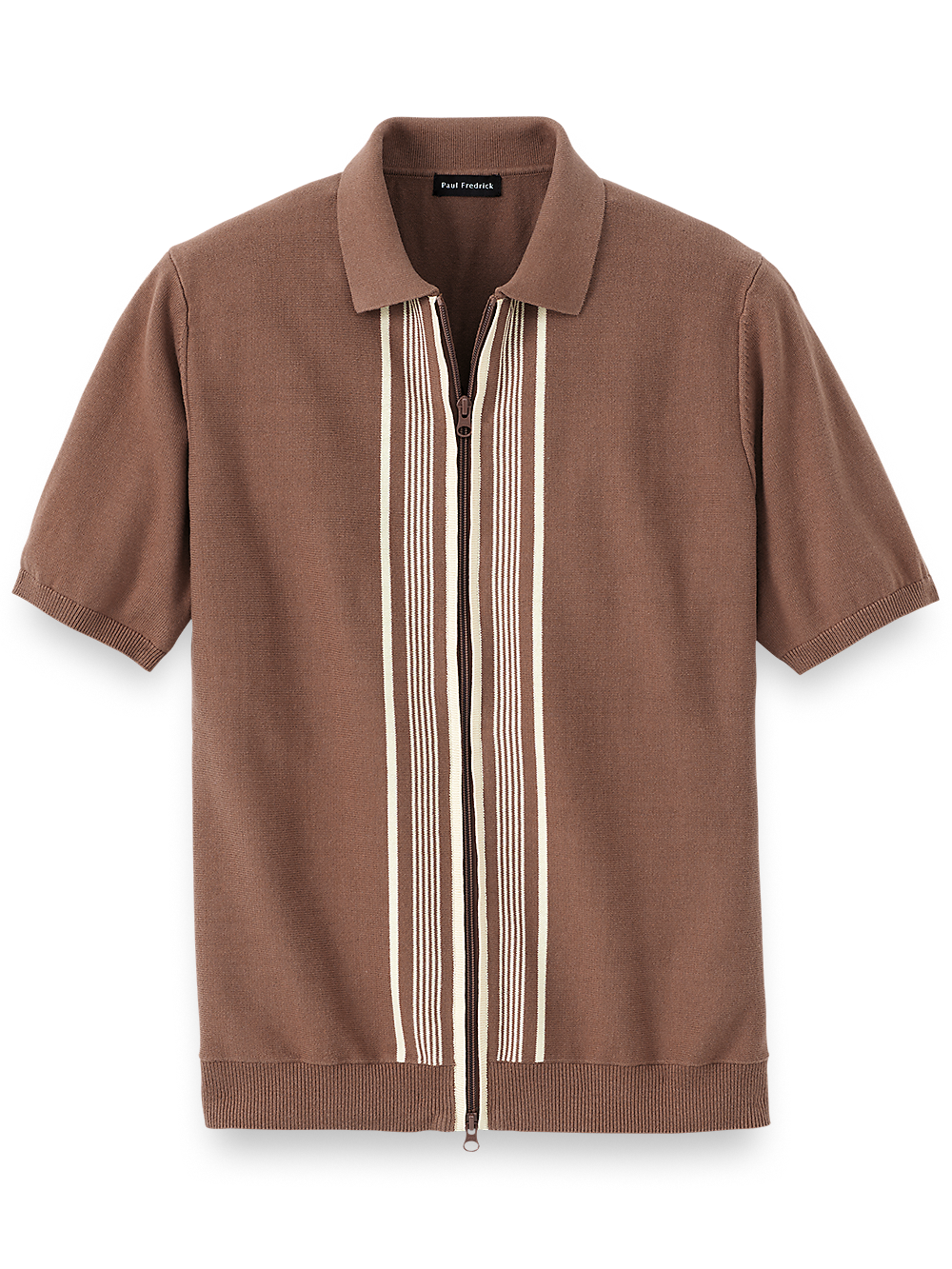 Product Image of Cotton Full Zip Polo-Brown