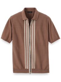 Cotton Full Zip Polo - Brown