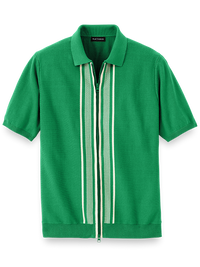 Cotton Full Zip Polo - Green