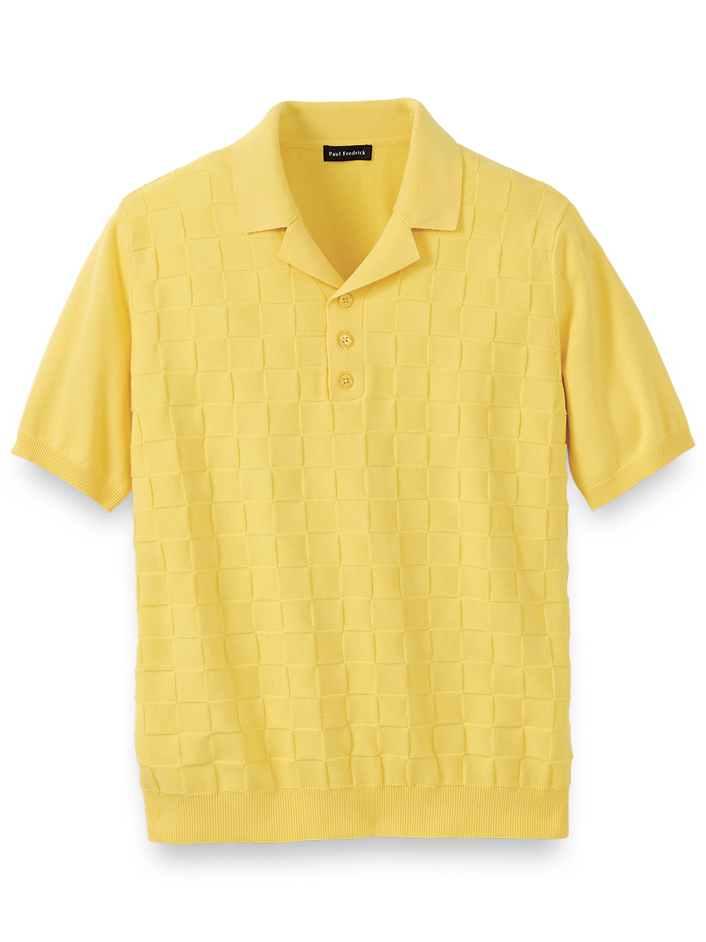 Product Image of Cotton Three Button Camp Collar Sweater-Yellow