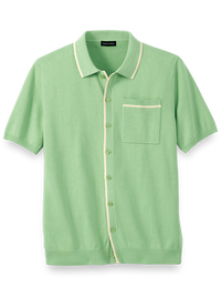 Cotton Button Front Polo - Light Green