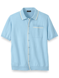 Cotton Button Front Polo - Sky Blue