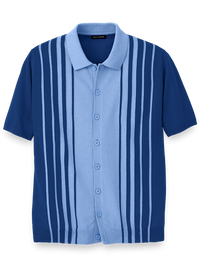 Cotton Button Front Polo - Blue