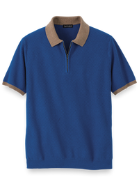 Cotton Quarter Zip Polo - Blue