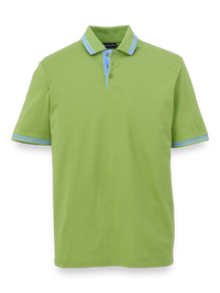 Mercerized Cotton Pique Three Button Polo - Green