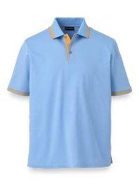 Mercerized Cotton Pique Three Button Polo - Light Blue