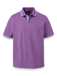 Mercerized Cotton Pique Three Button Polo - Berry