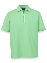 Mercerized Cotton Quarter Zip Polo - Light Green