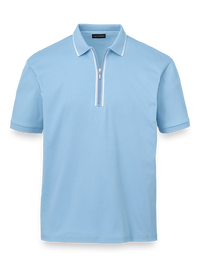 Mercerized Cotton Quarter Zip Polo - Ice Blue