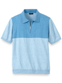 Cotton Blend Quarter Zip Polo - Blue