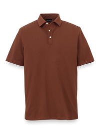 Cotton Blend Three Button Polo - Brown