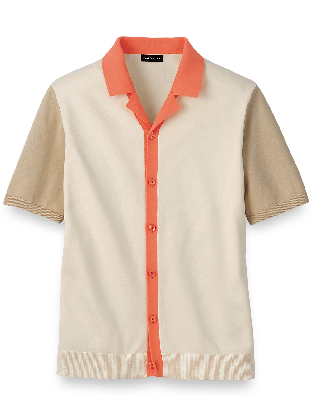 Product Image of Cotton Button Front Camp Collar Sweater-Ivory/Coral