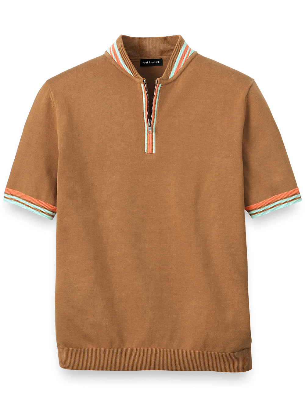 Product Image of Cotton Quarter Zip Crew Neck Sweater-Brown