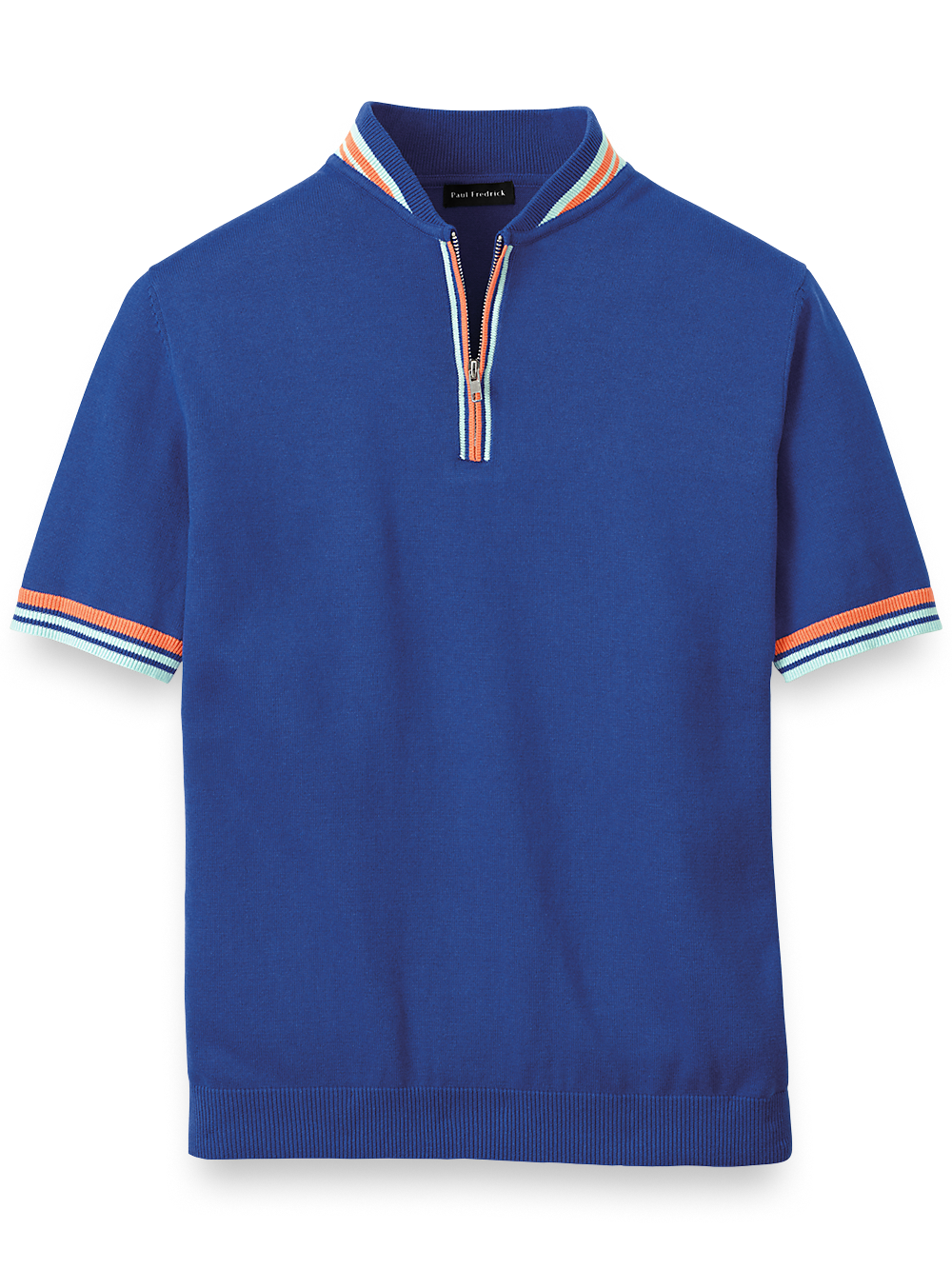 Product Image of Cotton Quarter Zip Crew Neck Sweater-Blue