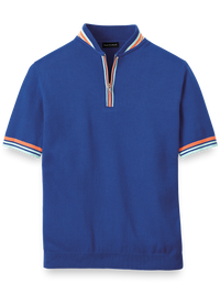 Cotton Quarter Zip Crew Neck Sweater - Blue